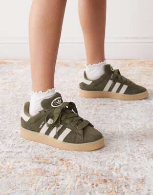 adidas Originals Campus 00s gum sole trainers in khaki and cream-Green
