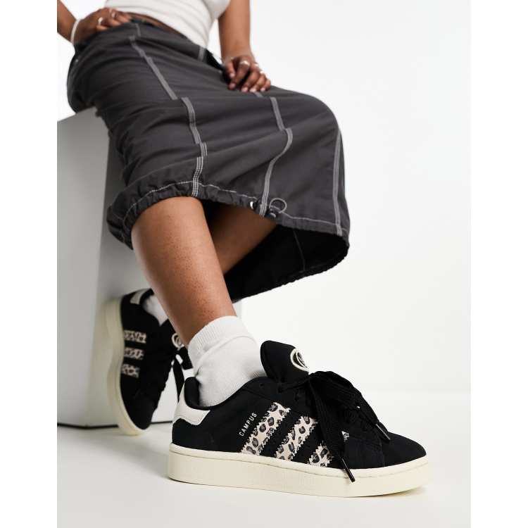 adidas Originals Campus 00s sneakers in black with leopard print stripes