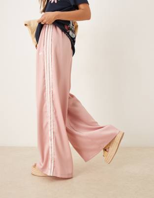 Adidas Originals Campus Wide Leg Pants With Frill Detail In Pink