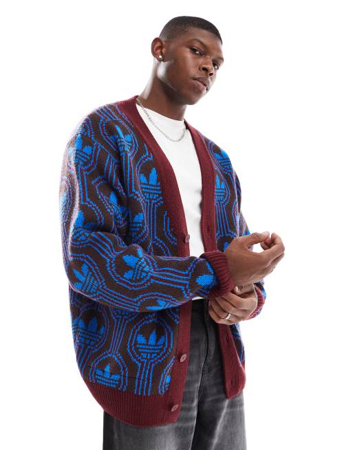 adidas Originals - Cardigan bordeaux anni '70 con trifoglio