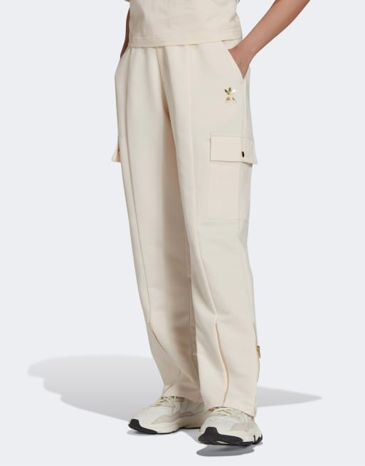 White and cheap gold adidas pants