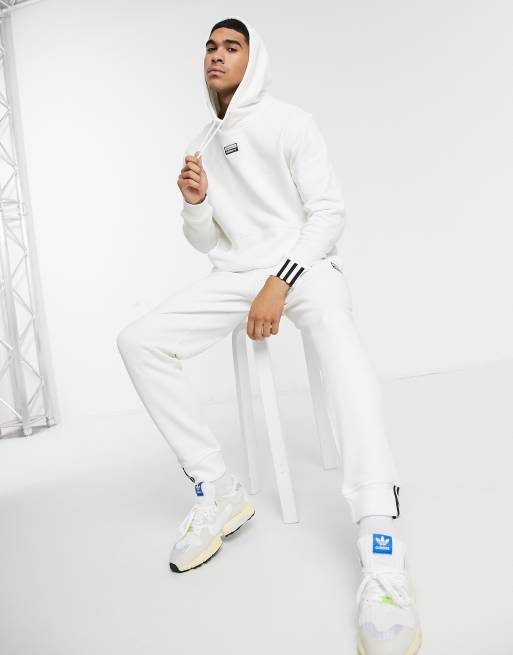 Adidas originals hoodie with stripes hot sale and central logo in white