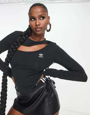 adidas Originals 'centre stage' cut out crop top in black - ASOS Price Checker