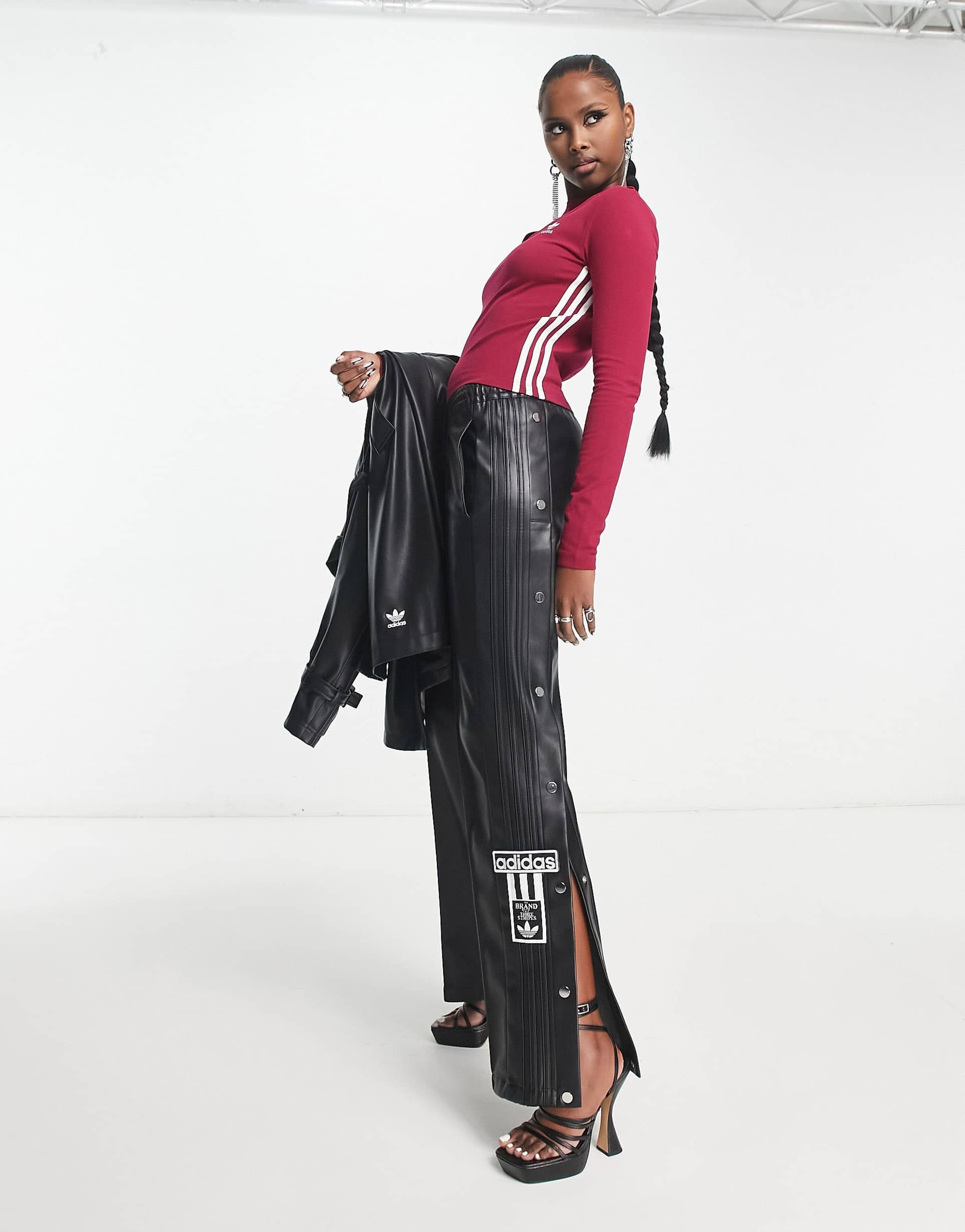 adidas Originals 'centre stage' cut out crop top in maroon view 4