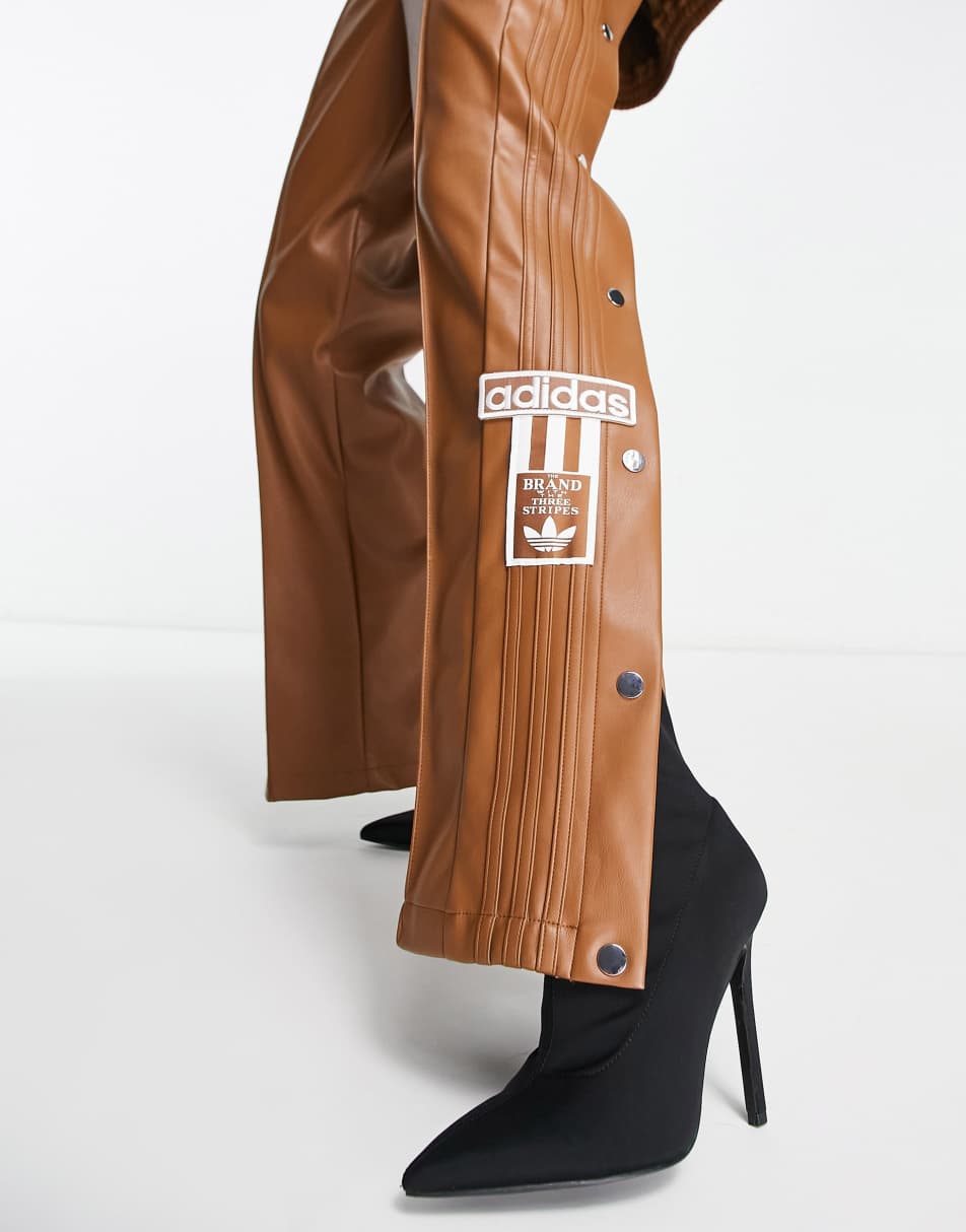 adidas Originals 'centre stage' Faux leather adibreak trouser in brown 2
