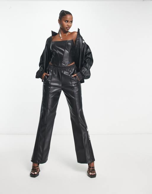 adidas Originals centre stage faux leather adibreak trousers in black
