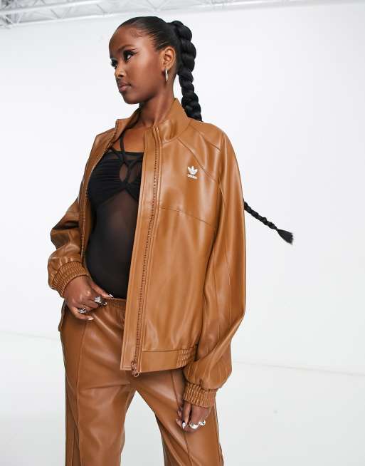 Originals stage' faux leather jacket in brown | ASOS