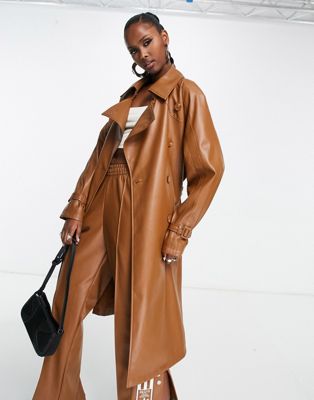 adidas Originals 'centre stage' faux leather trench in brown