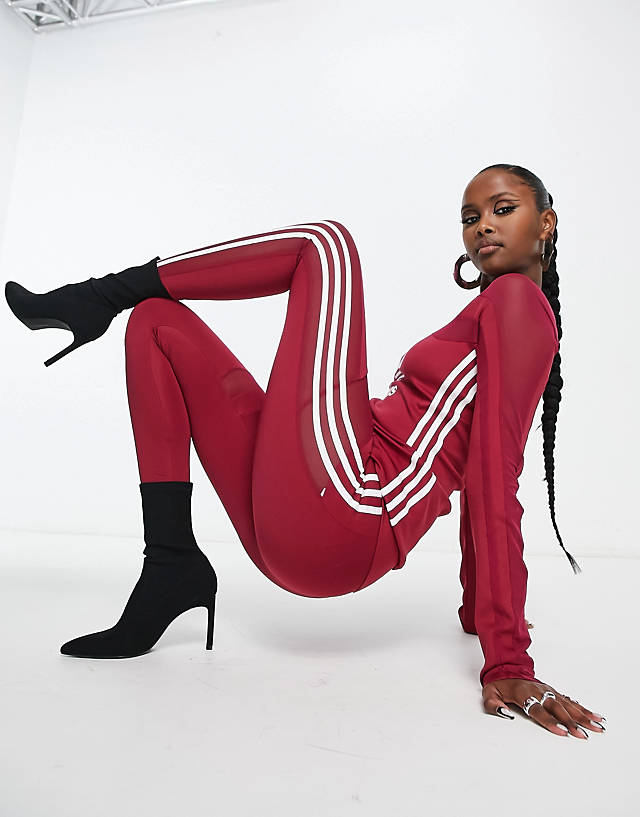 adidas Originals - 'centre stage' leggings with mesh detail in maroon