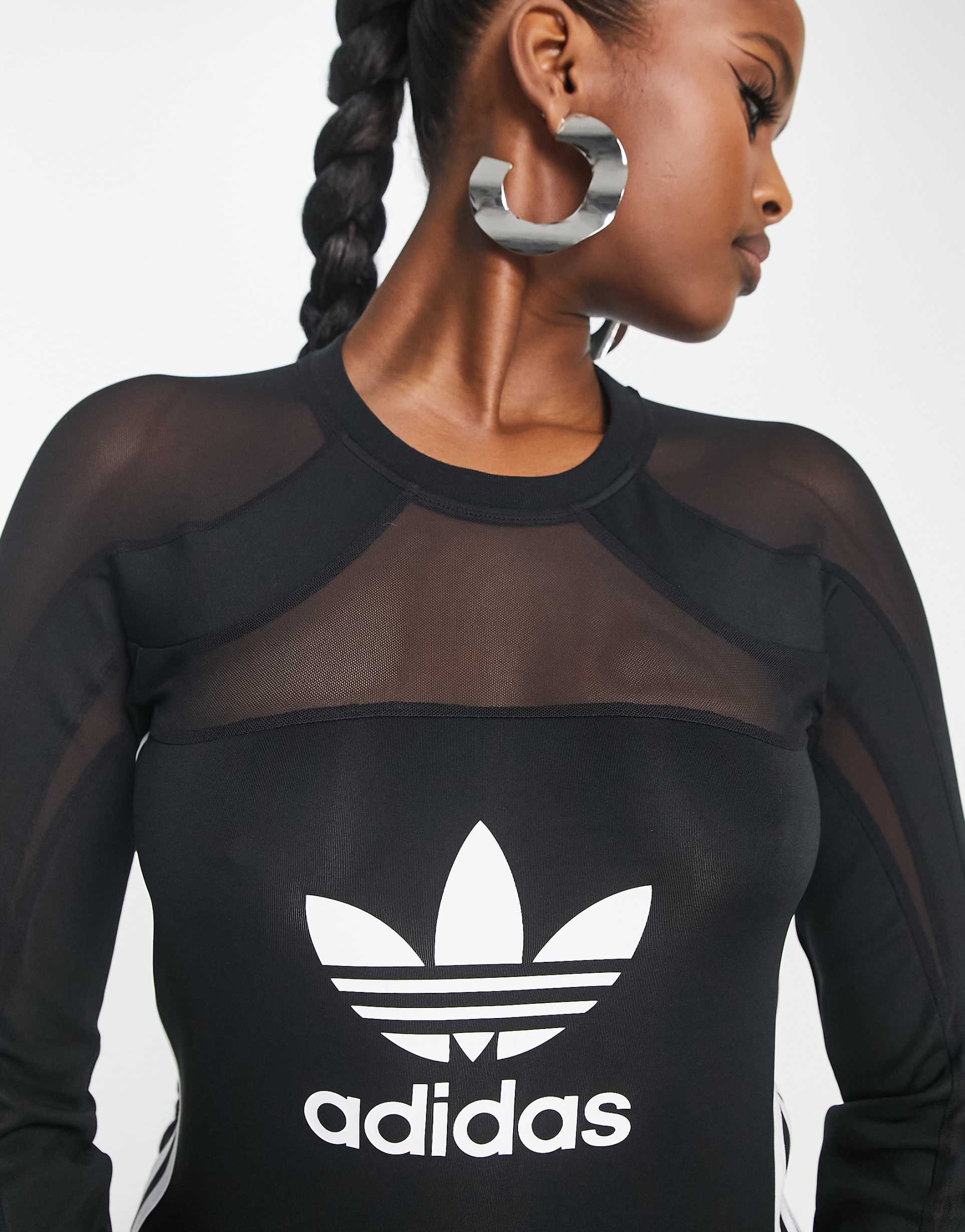 adidas Originals 'centre stage' mesh asymmetric top in black view 3