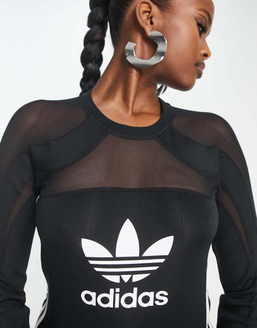 adidas Originals 'centre stage' mesh asymmetric top in black ASOS