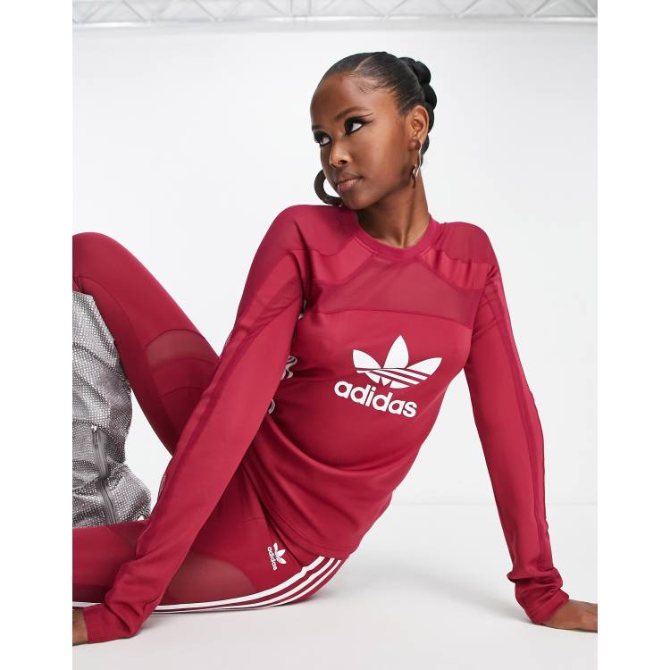 calorie Verwisselbaar India adidas Originals 'centre stage' mesh asymmetric top in maroon | ASOS