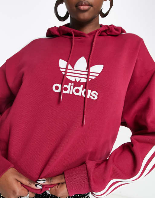 Adidas trefoil maroon hoodie hotsell