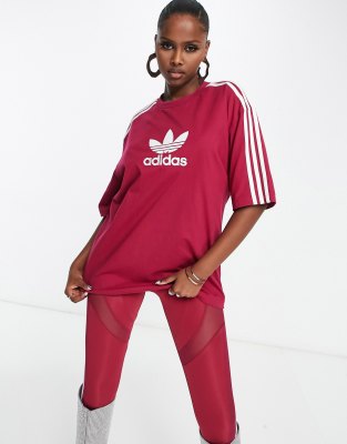 adidas Originals centre stage trefoil t shirt in maroon Red