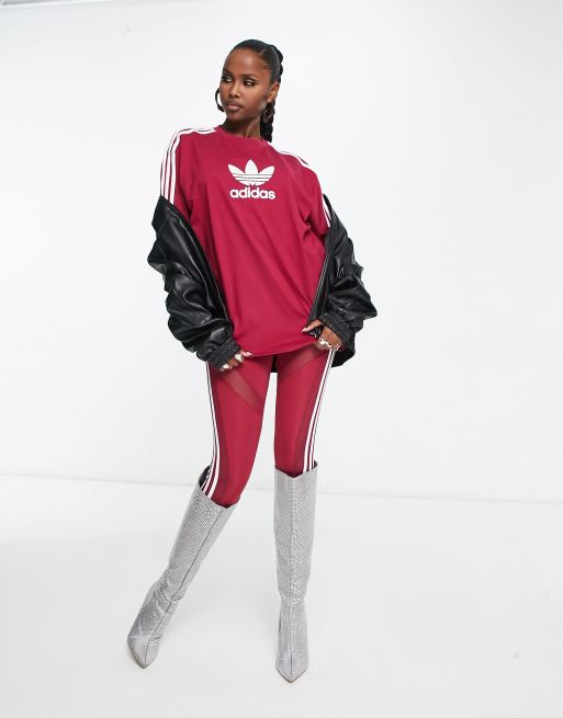 adidas Originals centre stage trefoil t shirt in maroon