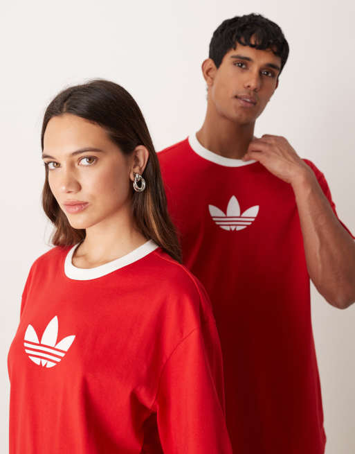 adidas Originals – Centre Trefoil – Oversize-T-Shirt in Rot mit mittigem Dreiblatt-Logo