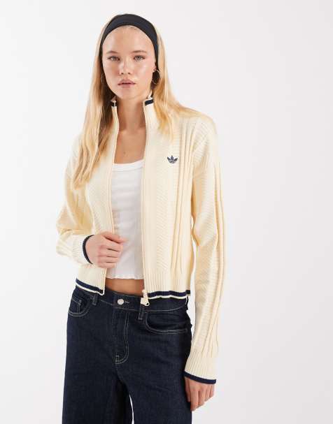 adidas Originals - chaqueta de chándal de punto pointelle Firebird en crema - view 1