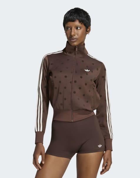 adidas Originals - chaqueta de chándal satinada marrón con lunares - view 1
