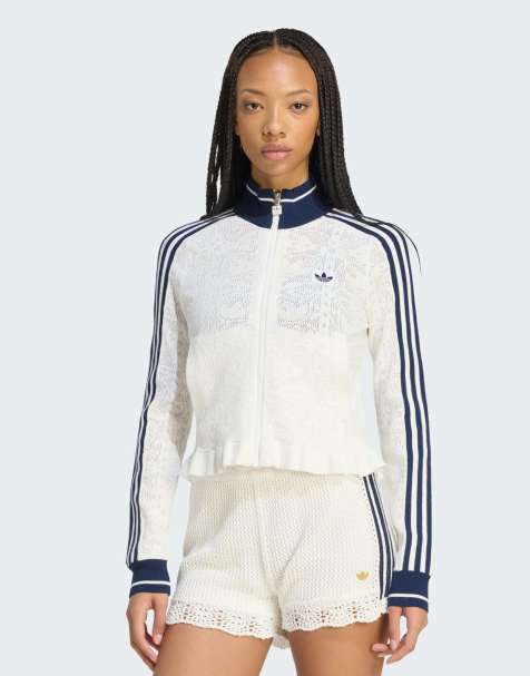 adidas Originals - chaqueta deportiva tt w en blanco roto / azul índigo oscuro - view 1