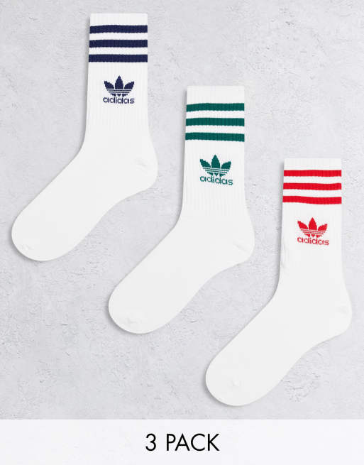 adidas Originals - Chaussettes mi-haute à bandes universitaires - Blanc