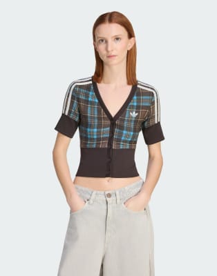 Chemise à carreaux avec col V et boutons - Multicolore XL