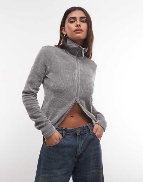 adidas Originals chenille-cardigan med lynlås i grå - view 1