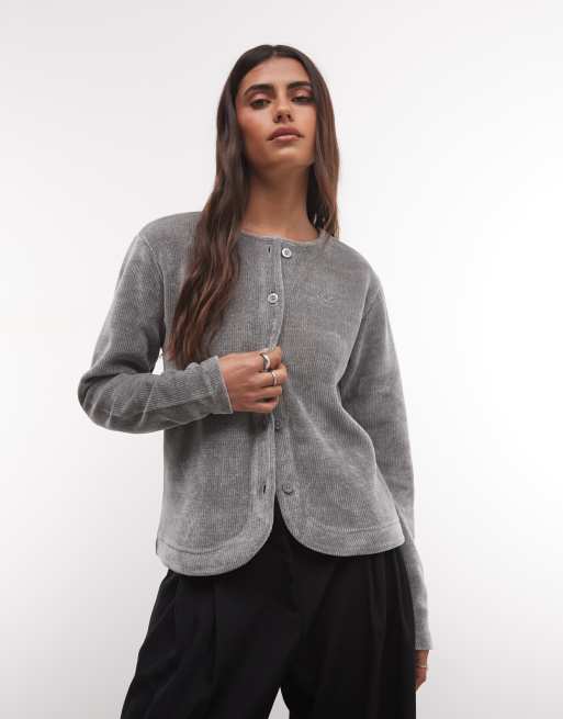 adidas Originals chenille-kofta i grått, 2 av 4