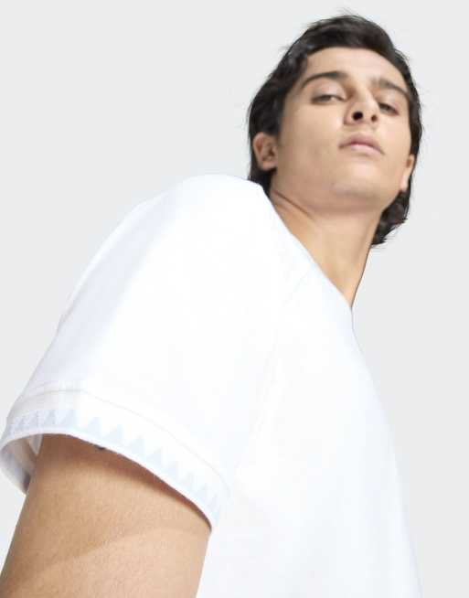 adidas Originals Chest stripes engineered collar tee in white, 3 of 4