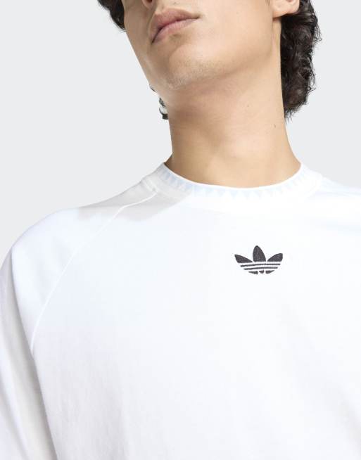 adidas Originals Chest stripes engineered collar tee in white, 4 of 4