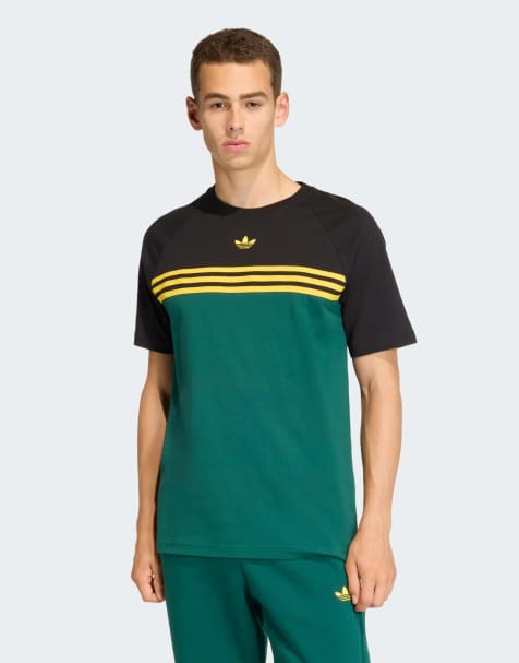 adidas Originals Chest stripes tee in collegiate green and black - view 1