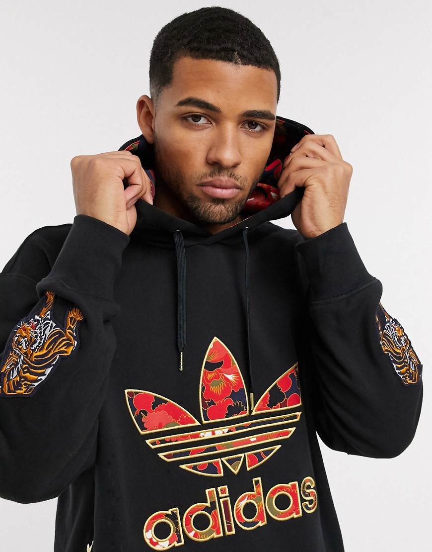 Adidas Originals Chinese New Year Hoodie With Gold Trefoil Logo-black