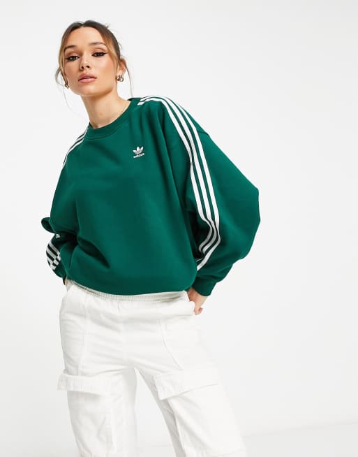 adidas Originals – Ciemnozielona bluza oversize z trzema paskami