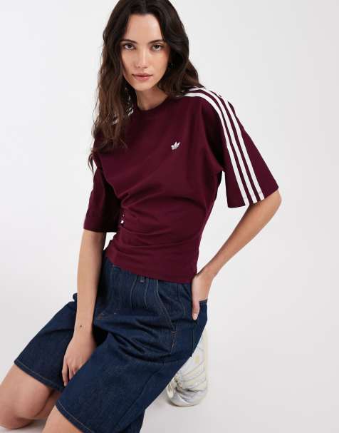 adidas Originals cinch waist t-shirt in maroon - view 1
