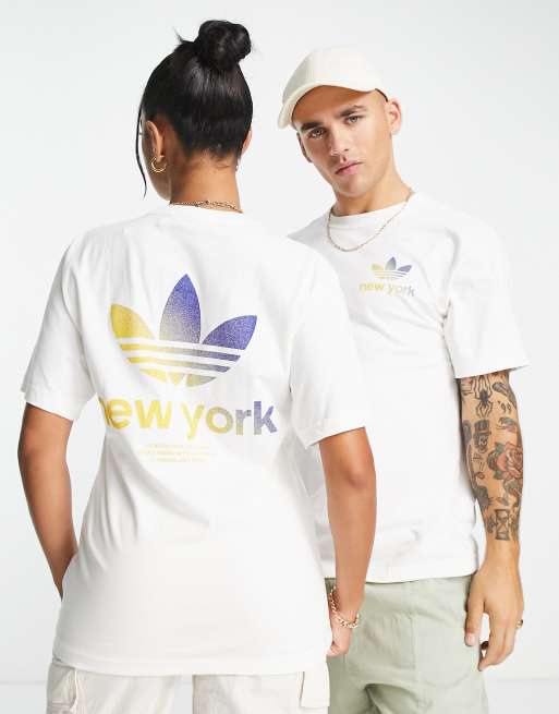 adidas Originals City Trefoil New York t-shirt in white with print |