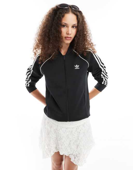 Adidas black 3 stripe jacket women's deals