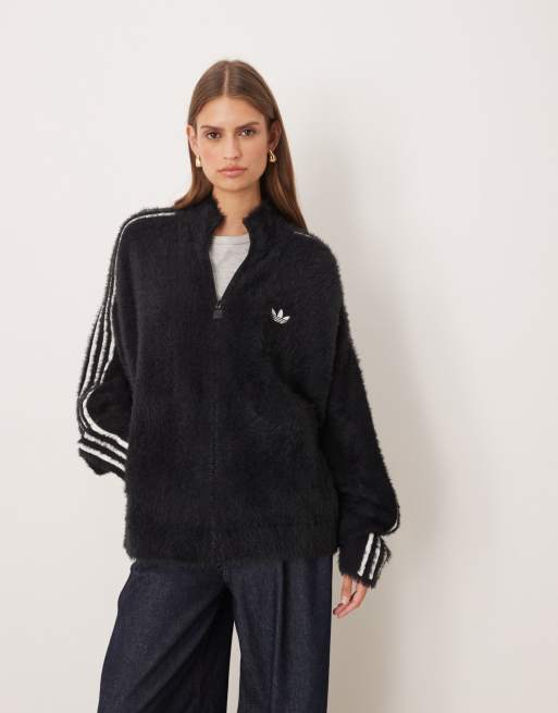 adidas Originals Classic fuzzy track top in black and off white