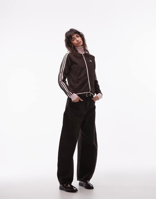 adidas Originals classic track jacket in brown and pink