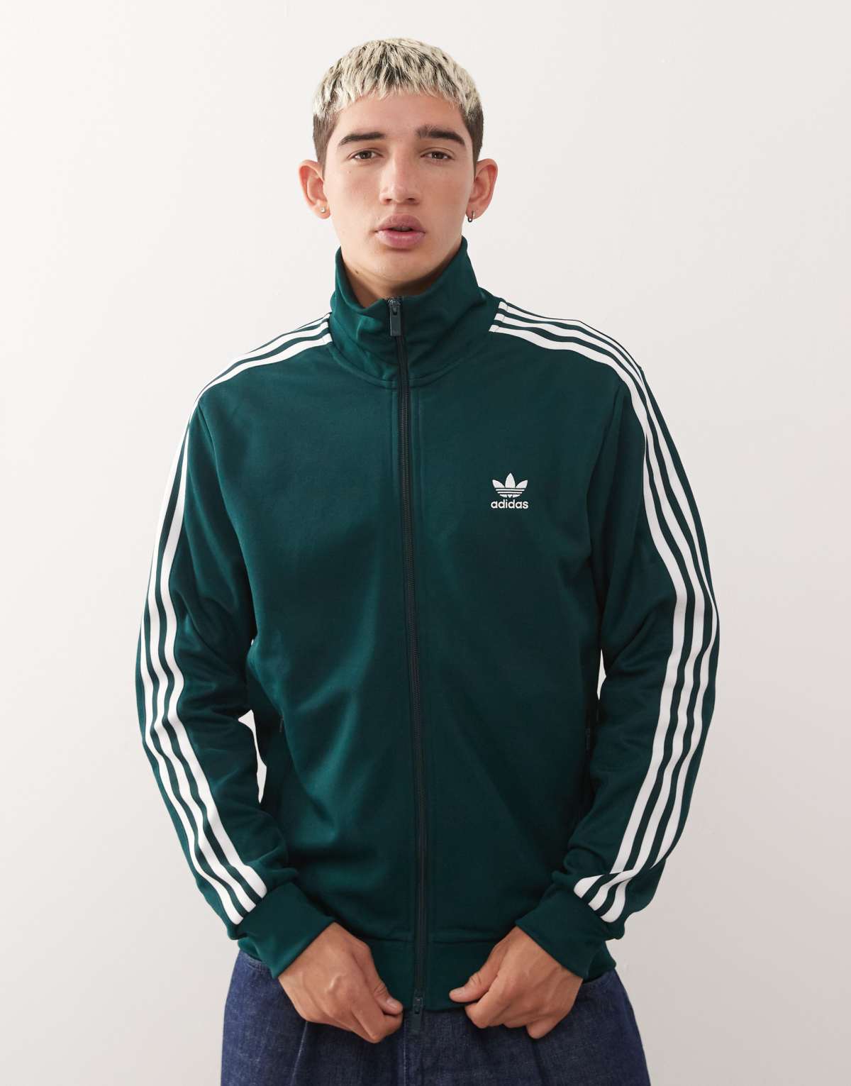 adidas Originals Classic track top in dark green and white