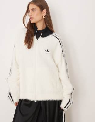 adidas Originals Classic - Veste de survêtement duveteuse - Blanc cassé et noir