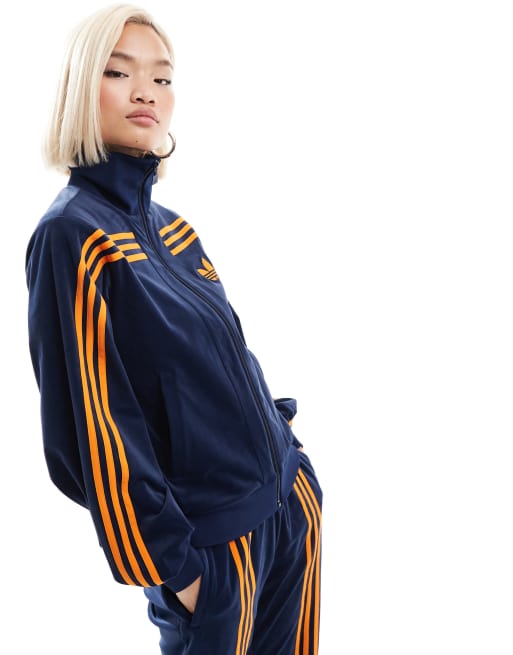 adidas Originals – Classics – Aksamitna kurtka dresowa w kolorze indygo