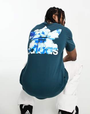 adidas Originals cloud graphic trefoil t-shirt in dark blue