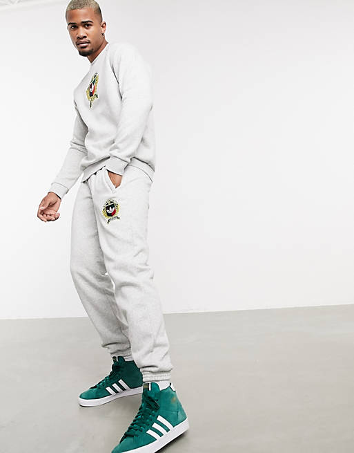 adidas Originals co-ord joggers with collegiate crest in grey fleece