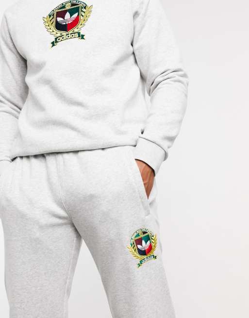 adidas Originals co-ord joggers with collegiate crest in grey fleece