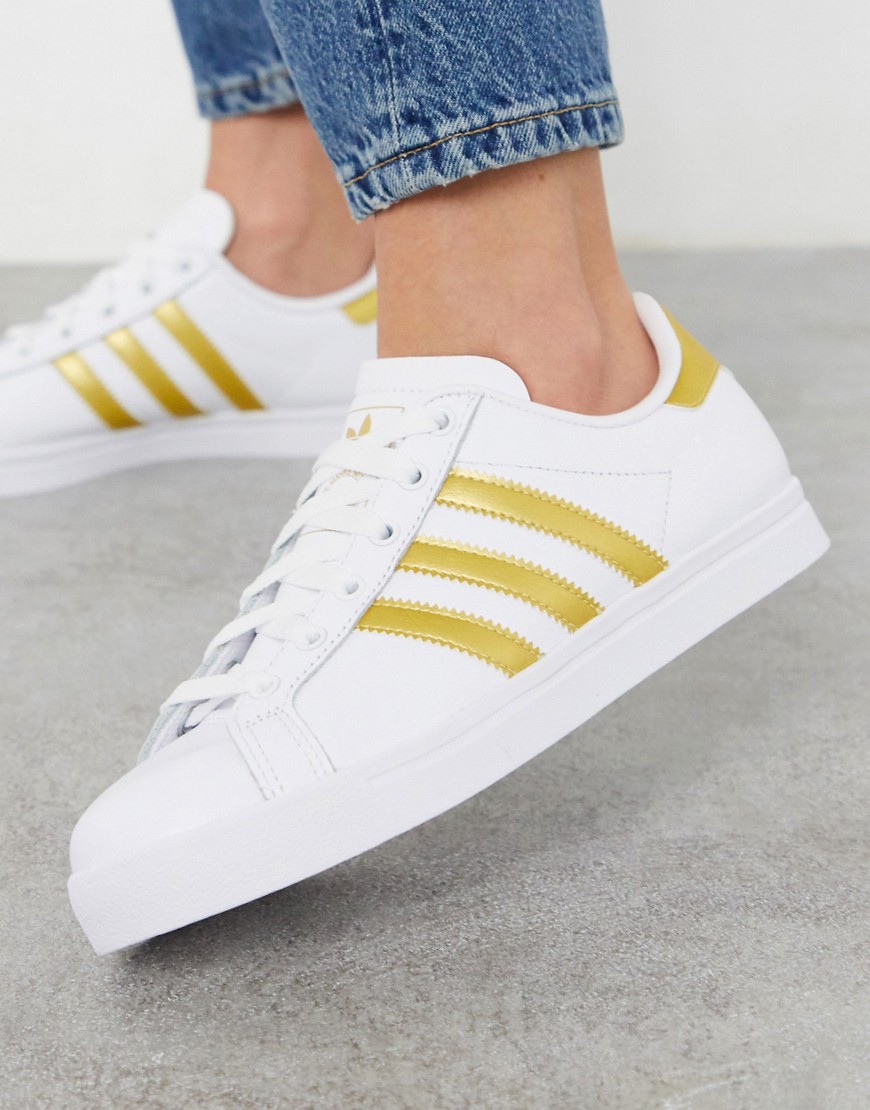 adidas originals coast star in white with gold stripes