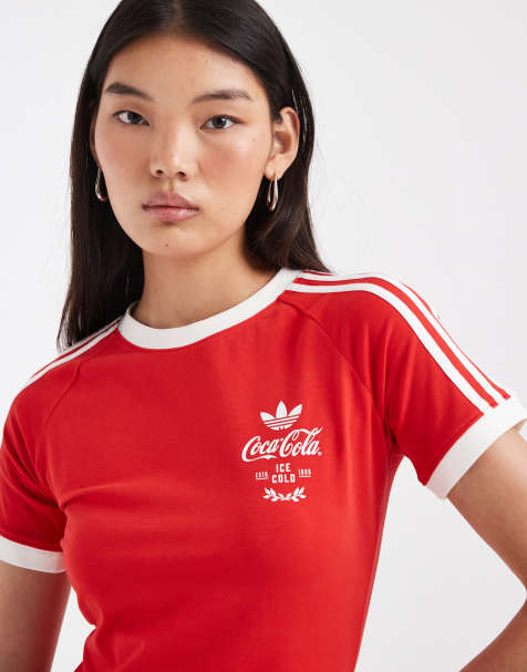 adidas Originals Coca-Cola three stripe T-shirt in red - view 1