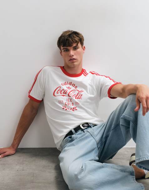 adidas Originals Coca-Cola three stripe T-shirt in white - view 1