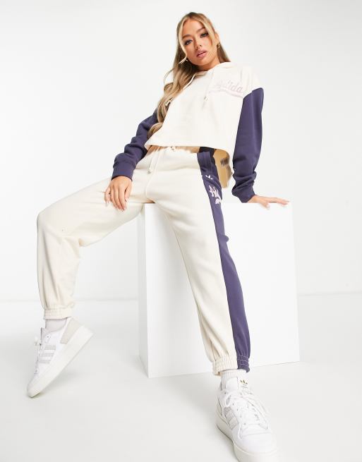 adidas Originals colour block joggers in cream and navy