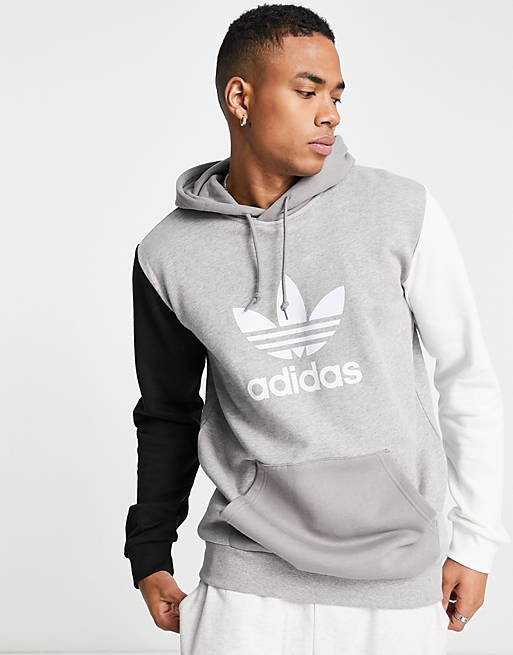 adidas Originals colour block trefoil hoodie in grey | ASOS
