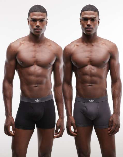 Adidas Originals Comfort rib 2 pack trunks with woven logo in black and grey - view 1