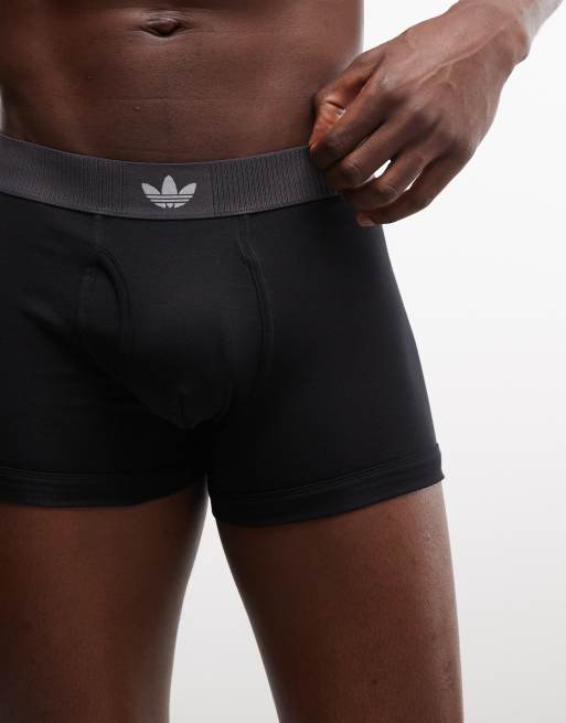 Adidas Originals Comfort rib 2 pack trunks with woven logo in black and grey, 2 of 3